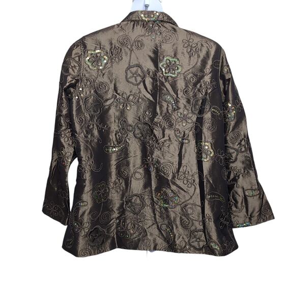 Susan Graver Sequin Embroidered Jacket Women's Plus Size 1X Green/Brown Dressy - Picture 3 of 16